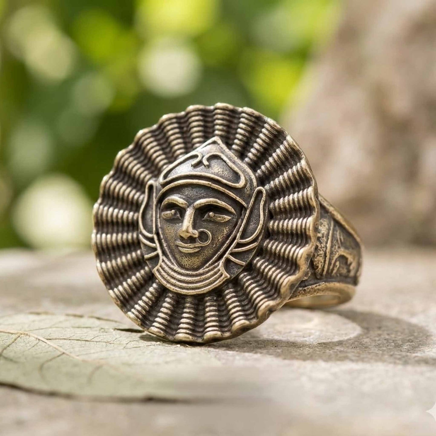 Tribal Sun Face German Silver Statement Ring for Women