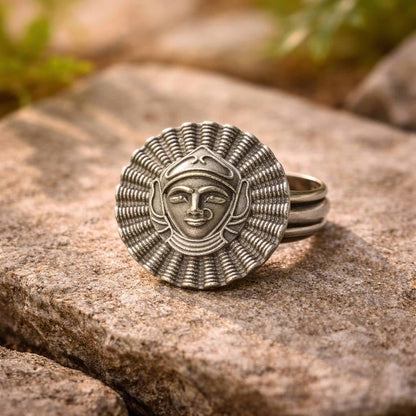 Tribal Sun Face German Silver Statement Ring for Women