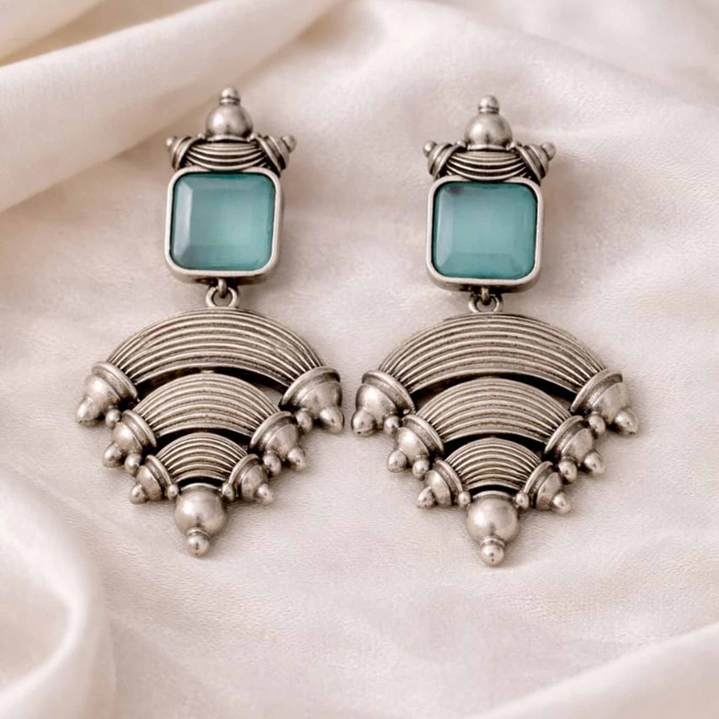 German Silver Contemporary Monalisa Stone Dangle Earrings