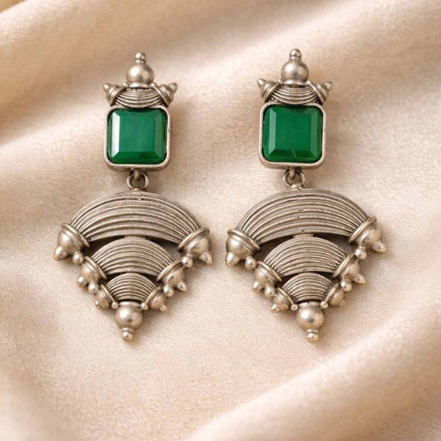 German Silver Contemporary Monalisa Stone Dangle Earrings